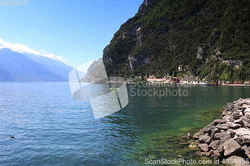 Image of Riva del Garda town in Trentino, by Lago di Garda lake, in Italy