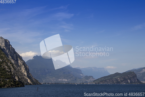 Image of Riva del Garda town in Trentino, by Lago di Garda lake, in Italy