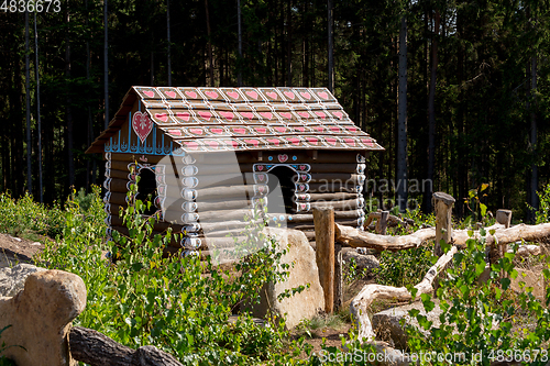 Image of Huts like gingerbread house in forest