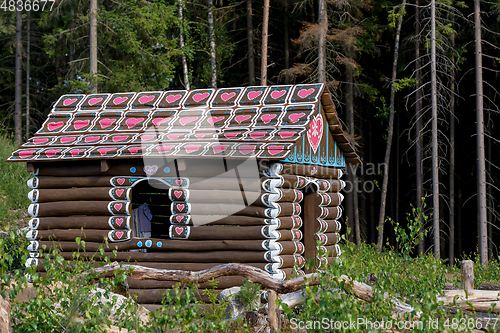 Image of Huts like gingerbread house in forest