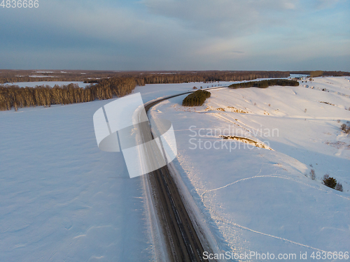 Image of Aerial view of a winter road