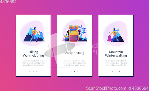 Image of Winter hiking app interface template.