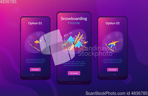 Image of Winter extreme sports app interface template.