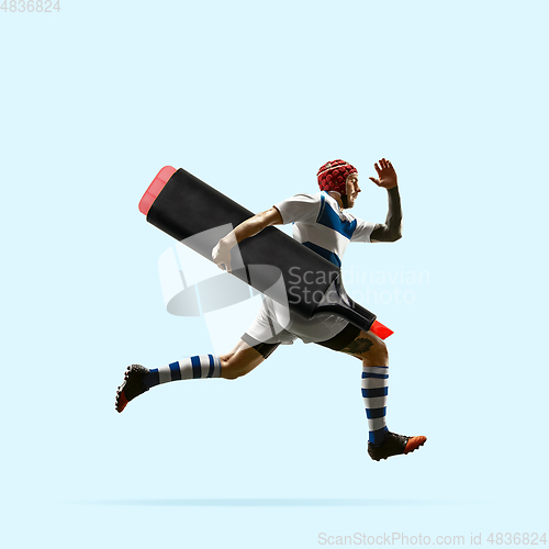 Image of Trendy modern artwork. Contemporary art collage. Sport and office concept.