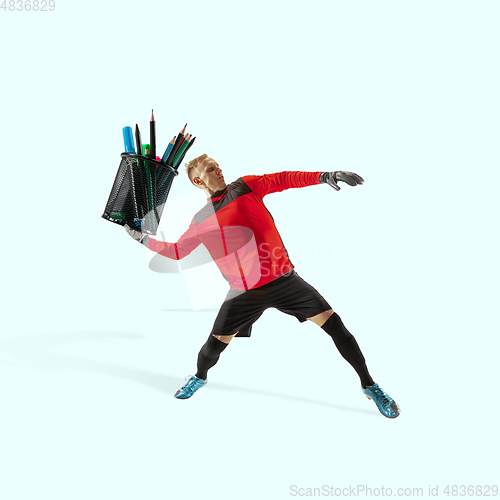 Image of Trendy modern artwork. Contemporary art collage. Sport and office concept.