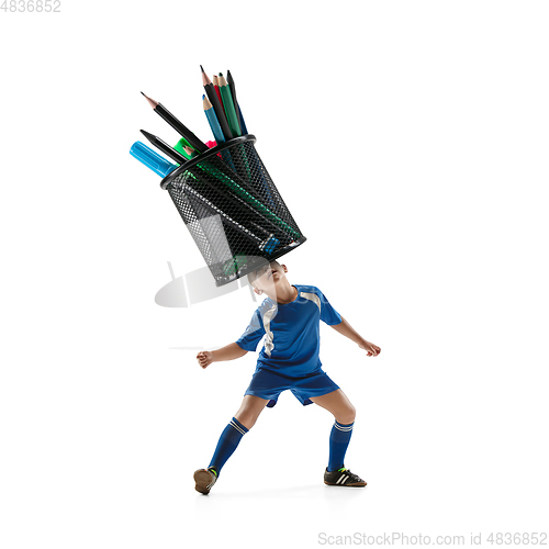Image of Trendy modern artwork. Contemporary art collage. Sport and office concept.