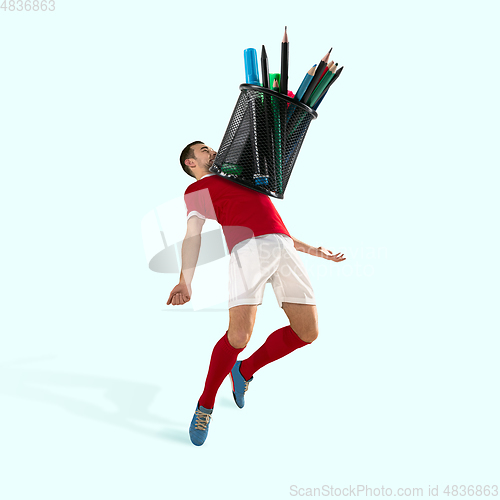 Image of Trendy modern artwork. Contemporary art collage. Sport and office concept.