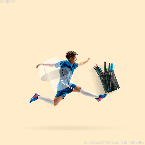 Image of Trendy modern artwork. Contemporary art collage. Sport and office concept.