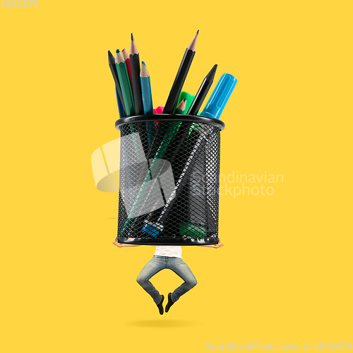 Image of Trendy modern artwork. Contemporary art collage. Sport and office concept.