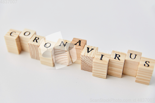 Image of coronavirus word on wooden toy blocks on white