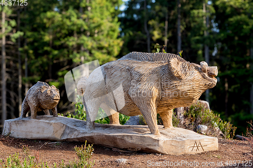 Image of big wooden Wild boar statue