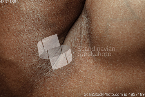 Image of Texture of human skin. Close up of african-american male body