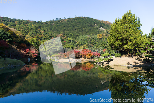 Image of Traditional Japanese Ritsurin Garden in autumn