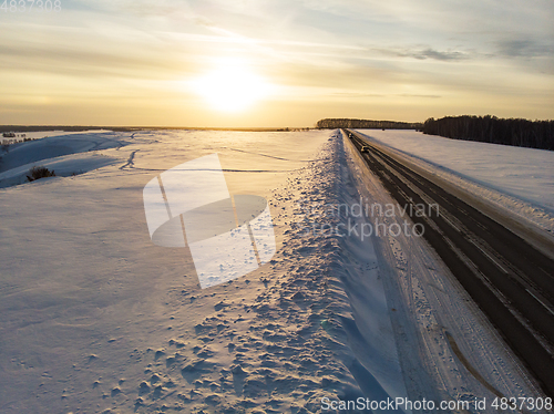 Image of Aerial view of a winter road