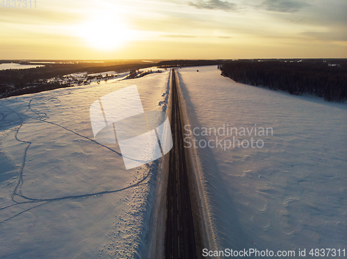 Image of Aerial view of a winter road