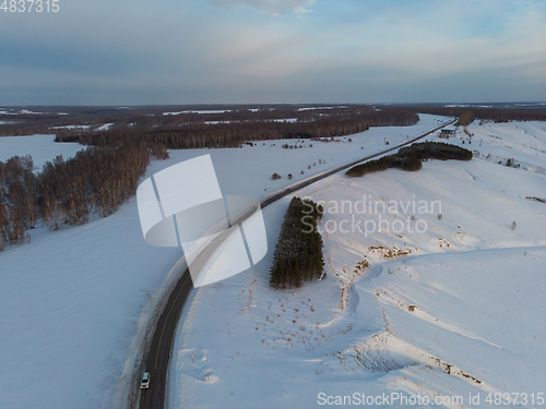 Image of Aerial view of a winter road