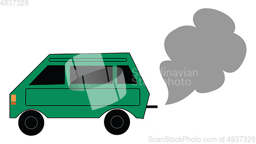 Image of Painting of a green car emitting smoke vector or color illustrat