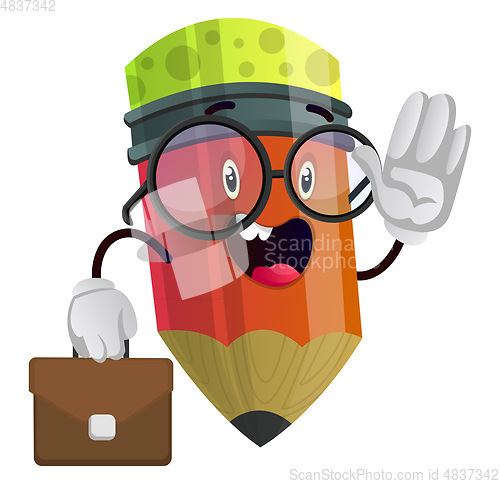 Image of Red pencil with brown briefcase in her hand illustration vector 