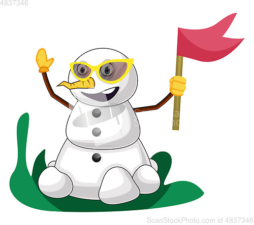 Image of Snowman with flag illustration vector on white background