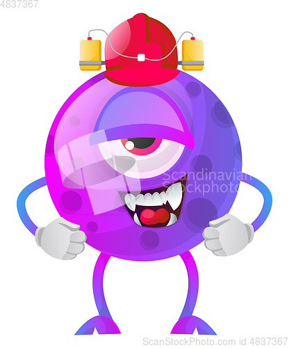 Image of Drunk one eye purple monster illustration vector on white backgr