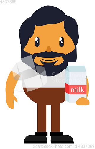 Image of Man standing with milk, illustration, vector on white background