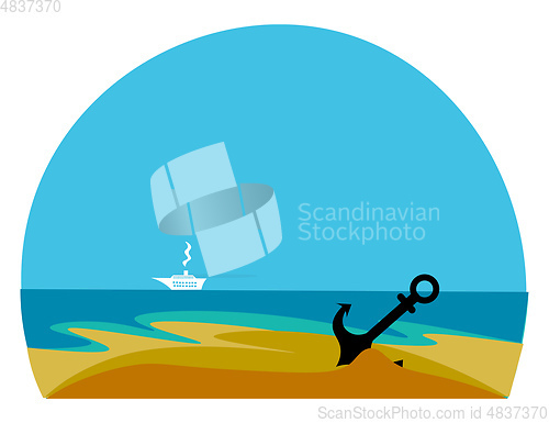 Image of A beautiful landscape with an anchor and a sailing ship vector o