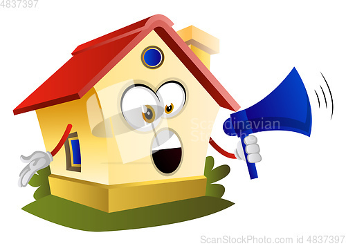 Image of House is holding megaphone, illustration, vector on white backgr