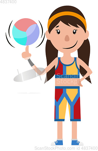 Image of Cartoon girl spinning a ball on her finger illustration vector o