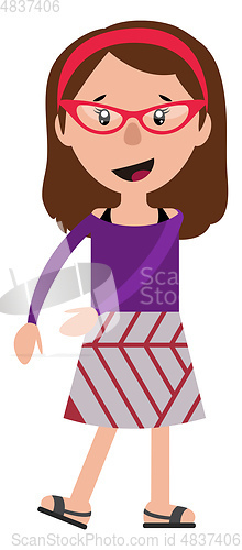 Image of Cheerful teenage dancing girl with a red glasses illustration ve