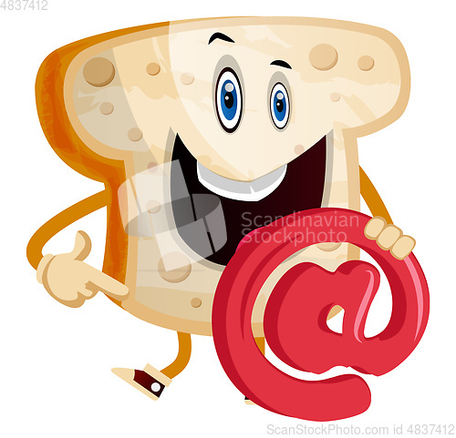 Image of A toast illustration with @ vector on white background