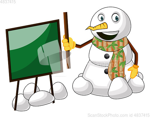 Image of Snowman with blackboard illustration vector on white background