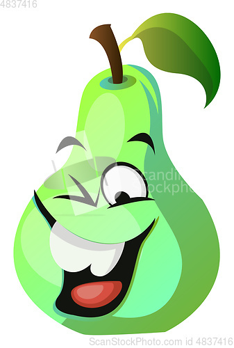 Image of Green pear cartoon face laughing illustration vector on white ba