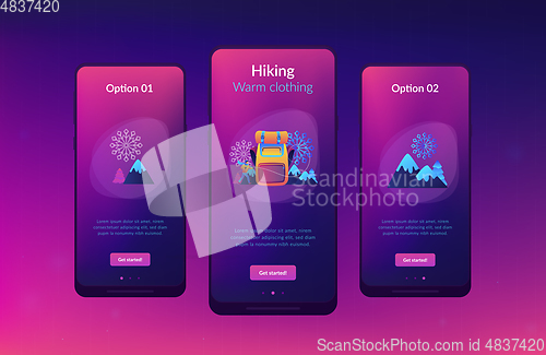 Image of Winter hiking app interface template.