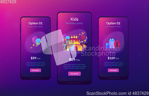 Image of Kids birthday app interface template.