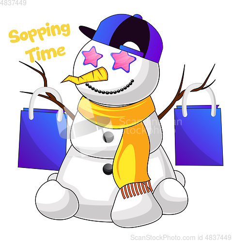 Image of Shopping snowman illustration vector on white background