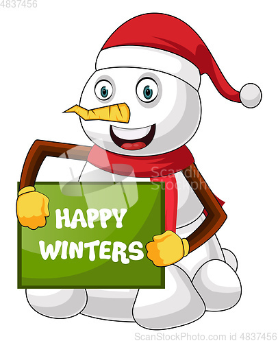 Image of Snowman with greeting card illustration vector on white backgrou