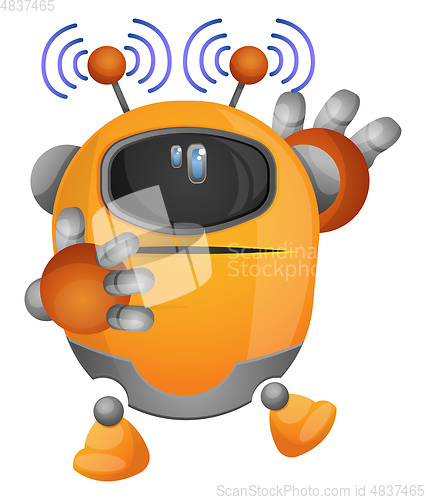 Image of Yellow robot emitting electromagnetic waves illustration vector 