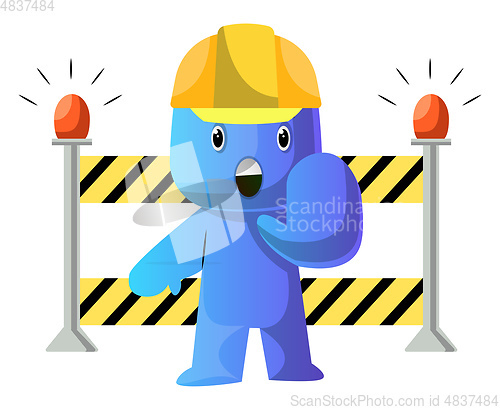 Image of Blue cartoon construction worker stop illustration vector on whi