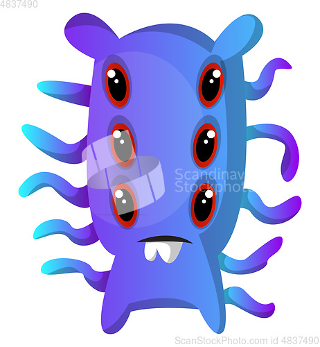 Image of Six-eyed blue monster with tentacles illustration vector on whit