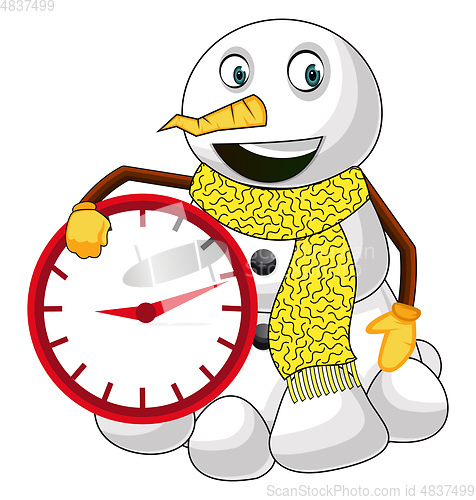Image of Snowman with clock illustration vector on white background