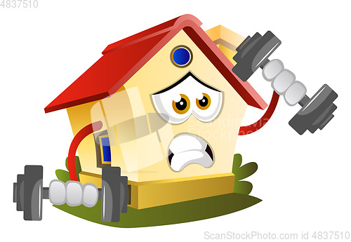 Image of House is training with weights, illustration, vector on white ba