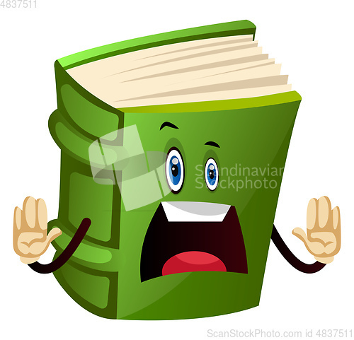 Image of Green book is shocked, illustration, vector on white background.