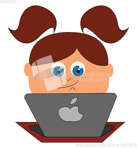 Image of A girl with apple laptop vector or color illustration