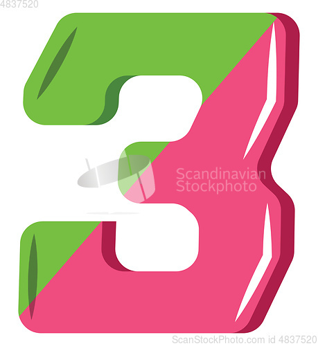 Image of Number three green and pink illustration vector on white backgro