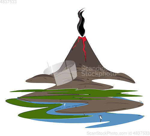 Image of An active volcano vector or color illustration