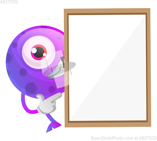 Image of One eyed purple monster hiding behind a paper panel illustration