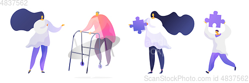 Image of Elderly care flat vector illustrations set