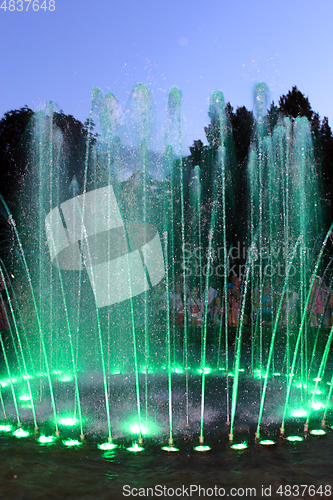 Image of colored fountains in city park