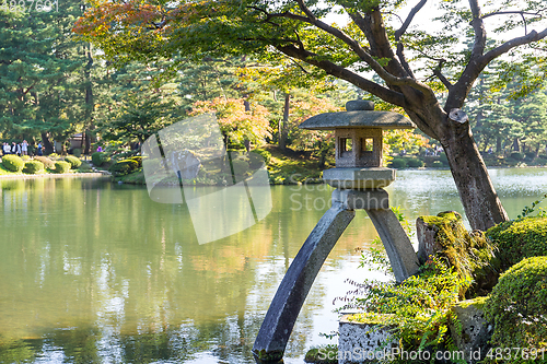 Image of Traditional Japanese garden and stone lantern