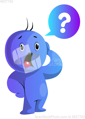 Image of Blue cartoon caracter worried illustration vector on white backg